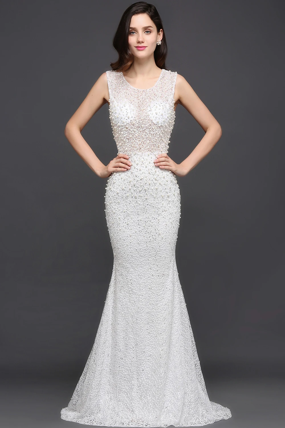 Роскошные свадебные платья с жемчугом цвета слоновой кости юбкой годе 2019