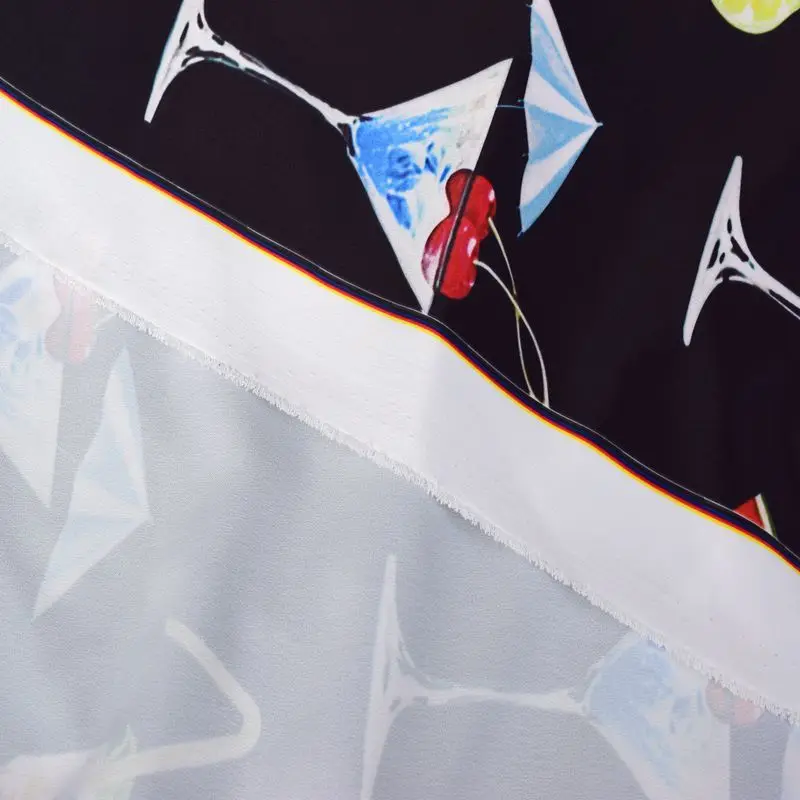 

Hot sale fashion 2017 new digital painting juice glass cup satin crepe fabric for dress tissu au meter bright cloth DIY