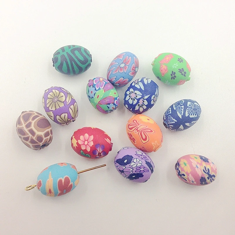 

15MM 100Pcs Oval Colors Handmade Clay Loose Beads Jewelry Charms