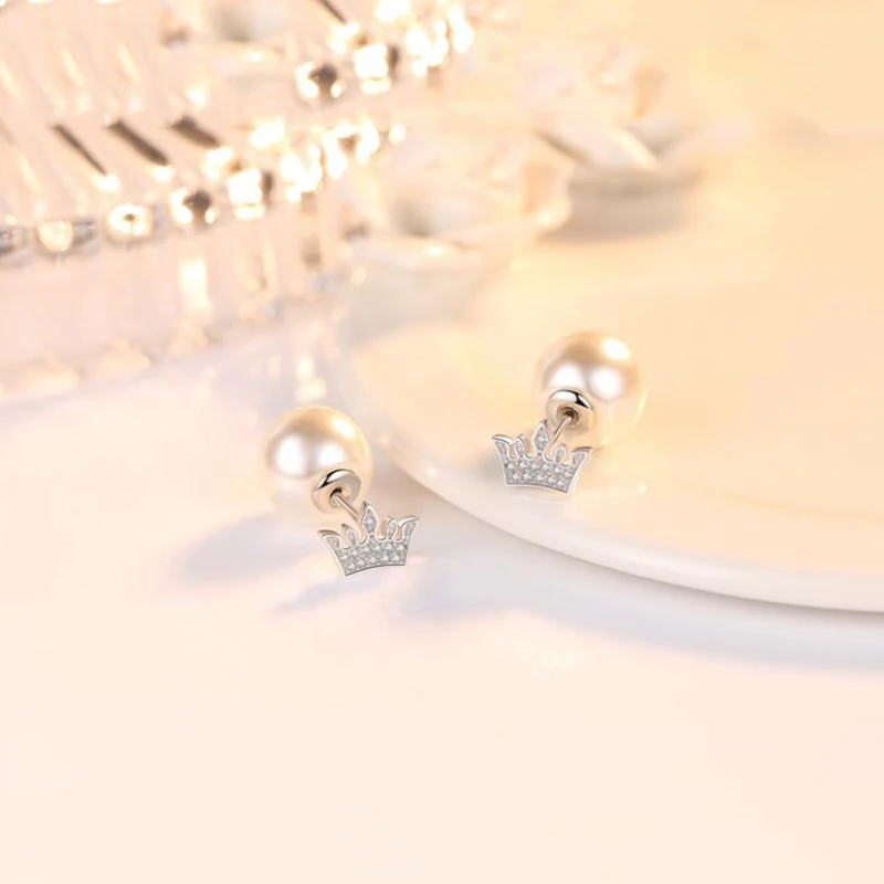 

Crown Zircon Crystal Simulated Pearl Star Stud Earrings for Women Cute Exquisite Simlated Crystal Stud Earring Star Crown Shape