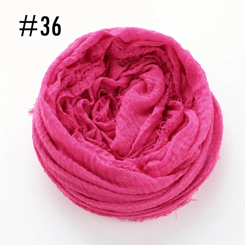 36 fushia Цельный женский шарф хиджаб с морщинами, большие размеры, ислам, шаль, головной убор, мягкий длинный мусульманский шарф с потертостями, хлопок, простой хиджаб - Цвет: 36 fushia