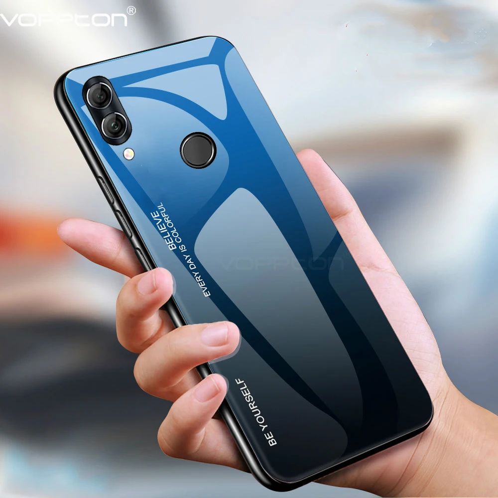 Чехол для Huawei P Smart 2019 с градиентным закаленным стеклом Жесткий мягкий