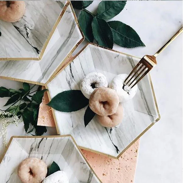 40 шт. мраморные дизайнерские бумажные тарелки золотые из фольги для детского дня