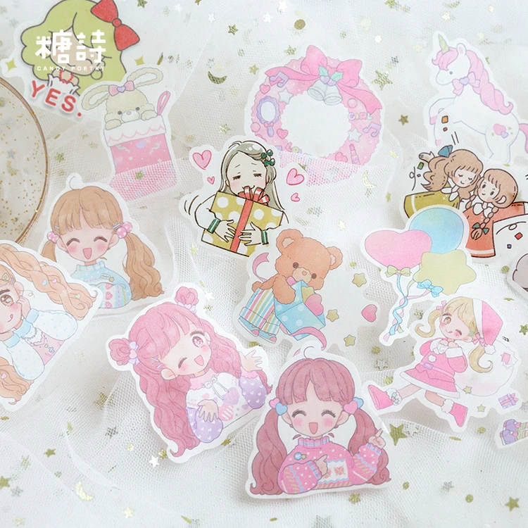 40 шт./лот милый набор стикеров Васи Kawaii Кот мультфильм девушка декоративные