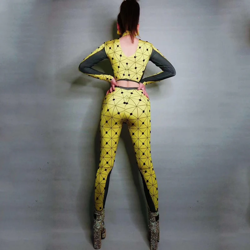 Фетиш ночной клуб сексуальный Zentai желтый костюм 2 шт. вечерняя одежда с длинным