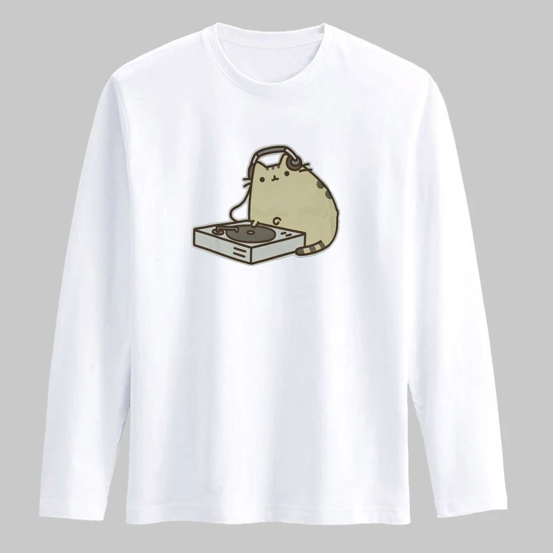 Hot ! Funny Cat Long Sleeve tshirt Men 2016 with High Quality T Shirt Luxury Brand in 3xl Cotton Teeshirt White xxs Black | Мужская