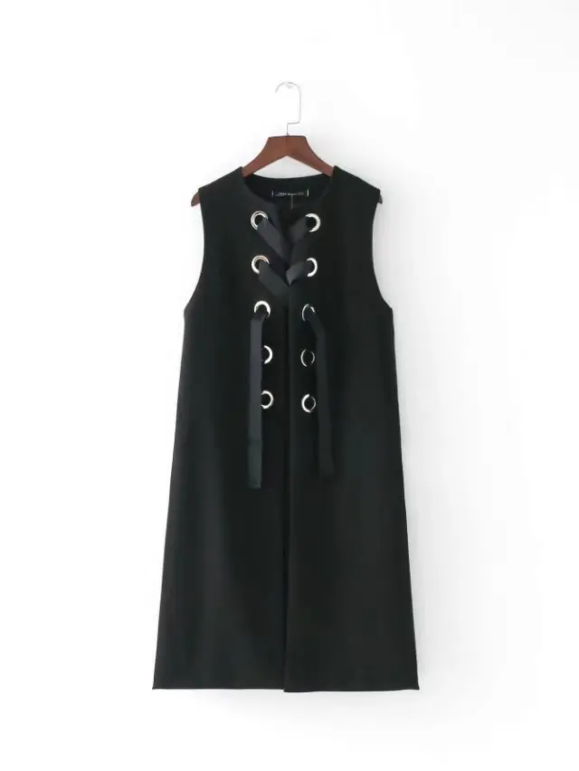 2017 г. женские на шнуровке Длинный жилет Повседневная талии пальто с разрезом