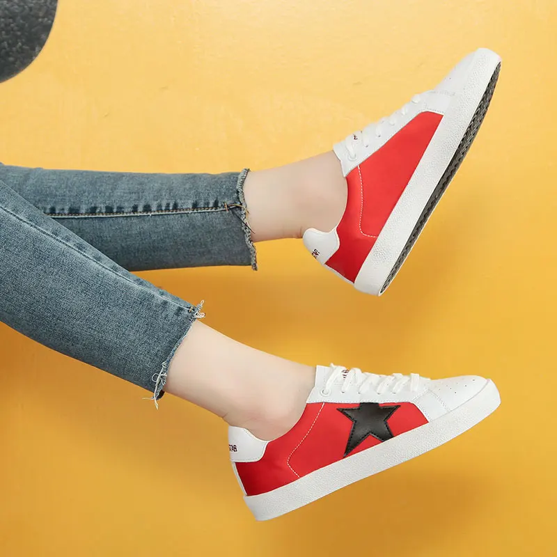 Натуральная кожа звезда обувь на платформе Женская плоской подошве Модные