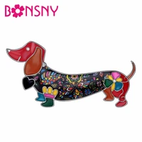 bonsny statement alloy enamel smile dachshund dog brooches clothes scarf decoration jewelry pin for women girls gift bijoux