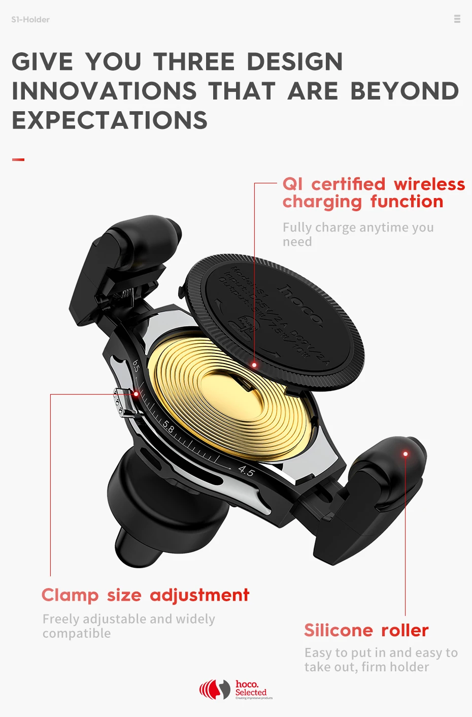 HOCO Qi автомобильное беспроводное зарядное устройство для iPhone Xs Max XR X 8 10 Вт Быстрая зарядка беспроводной держатель для samsung S9 S8 Автомобильный держатель для телефона