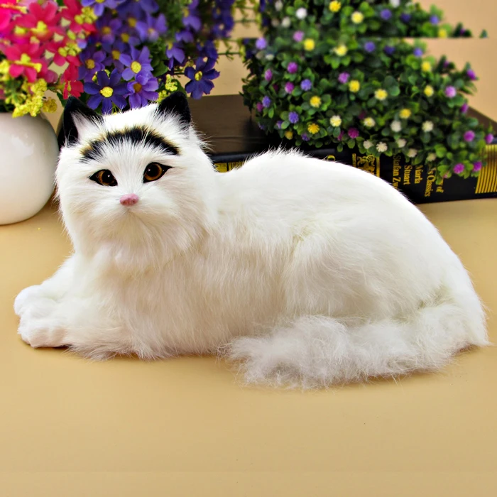 

simulation white prone cat model about 28x15x18cm,plastic&fur cat ,home decoration toy Xmas gift w0862