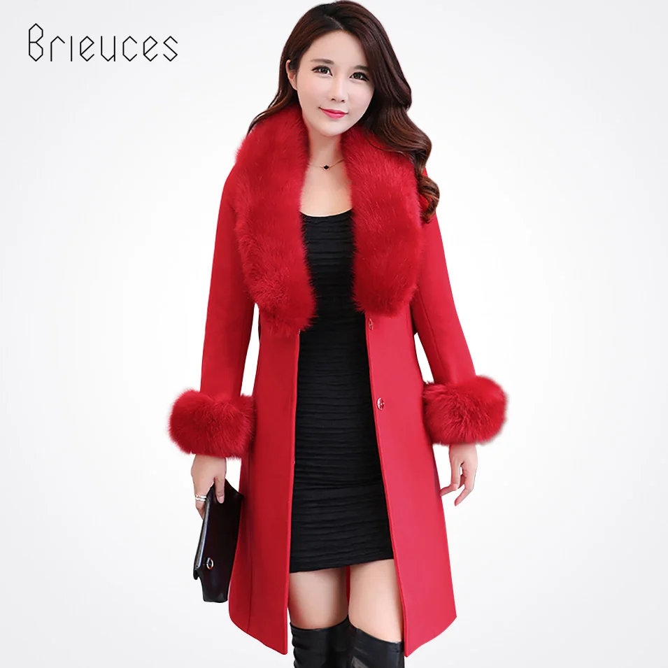 Фото Brieuces 2017 winter coat women new medium-long female overcoat sashes fur collar hooded women's wool warm lovely outerwear Женская Brieuces 2017 winter coat women new medium-long female overcoat sashes fur collar hooded women's wool warm lovely outerwear Женская