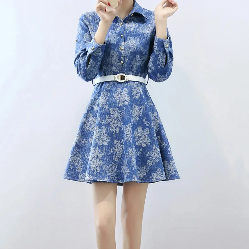 Осень Новый Элегантный Тонкий Линия Джинсы Платье Плюс Размер урожай С Длинным