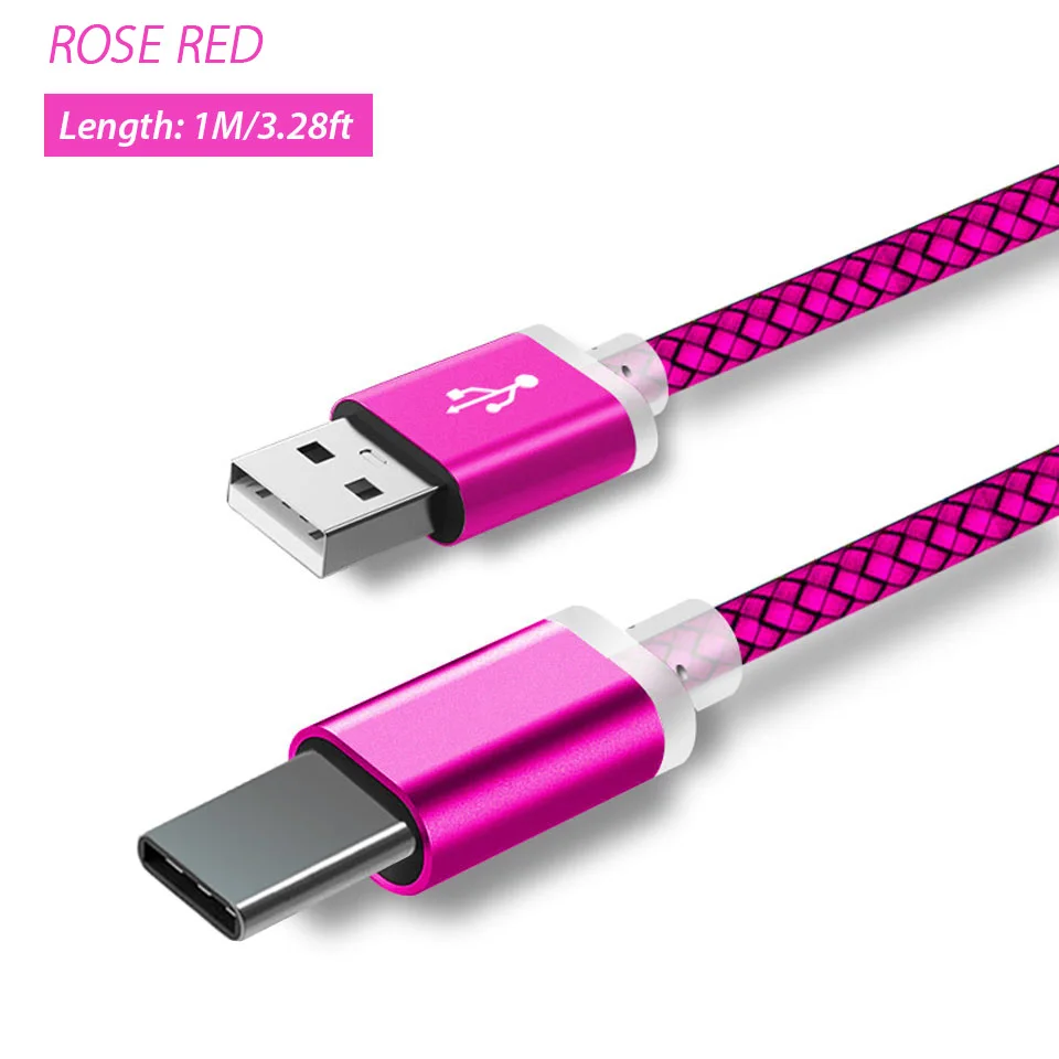 Hot Pink Cable Only 10 мм разъем usb type C нейлоновый кабель для передачи данных длинный Usb шнур провод для Blackview BV8000 BV9000 Pro Leagoo Umidigi Doogee Usb зарядное устройство - Цвет: Hot Pink Cable Only