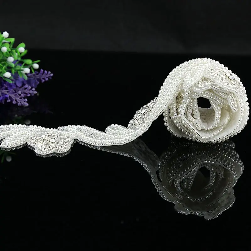 Стразы с жемчужной аппликацией 1 ярд свадебная аппликация для выпускного вечера