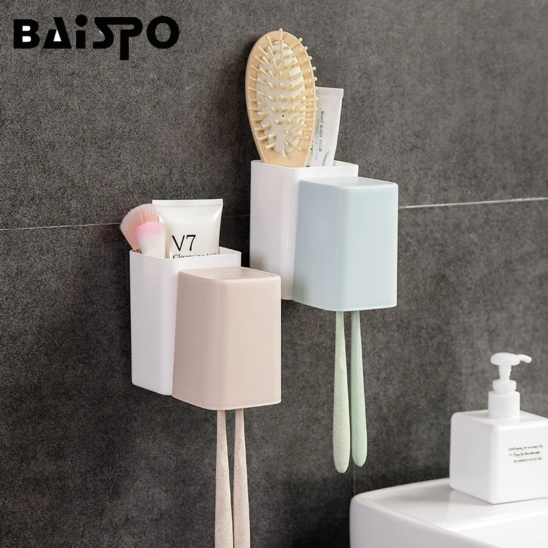 BAISPO Многофункциональный Набор чашек для ванной комнаты бутылка для воды/держатель для зубной щетки набор коробка для хранения настенная подставка аксессуары для ванной комнаты