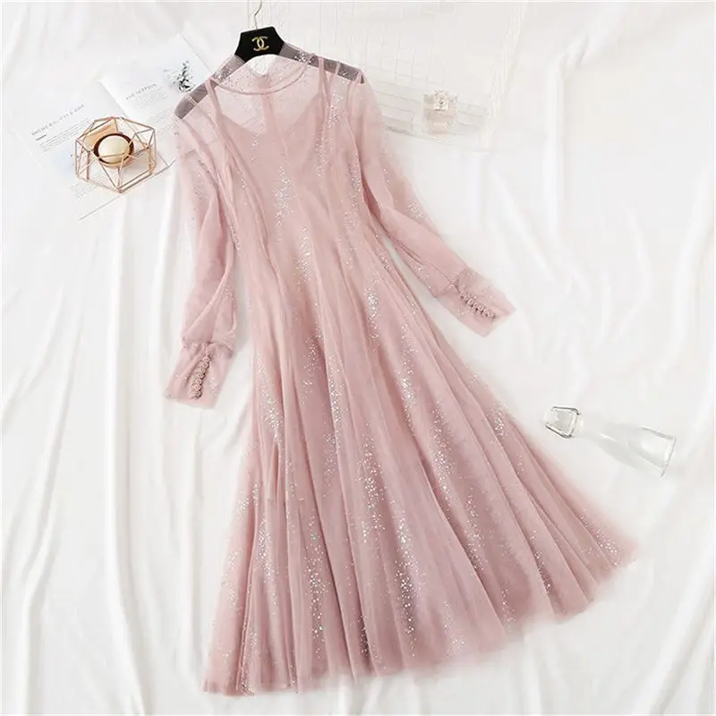 Модное розовое однотонное шифоновое Сетчатое пляжное платье женское летнее с