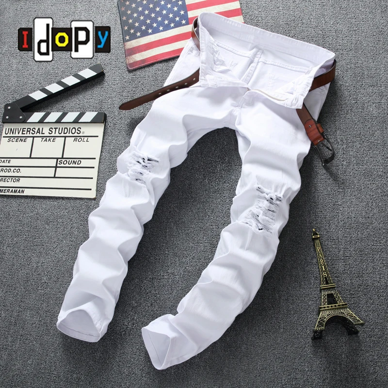 Idopy Swag мужские дизайнерские брендовые черные джинсы скинни рваные Стрейчевые