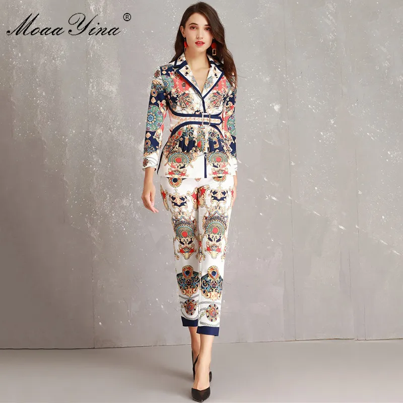 MoaaYina весенний дизайнерский комплект для женщин высокое качество разноцветный с