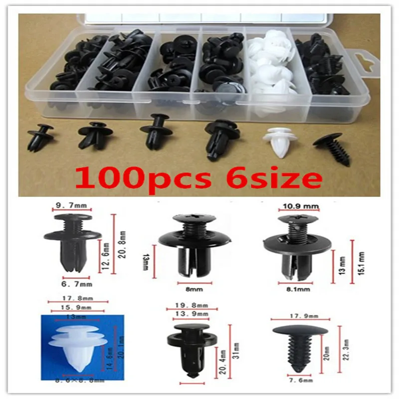 100 шт. автомобильные пластиковые крепежные зажимы для панелей дверей|auto fastener|plastic