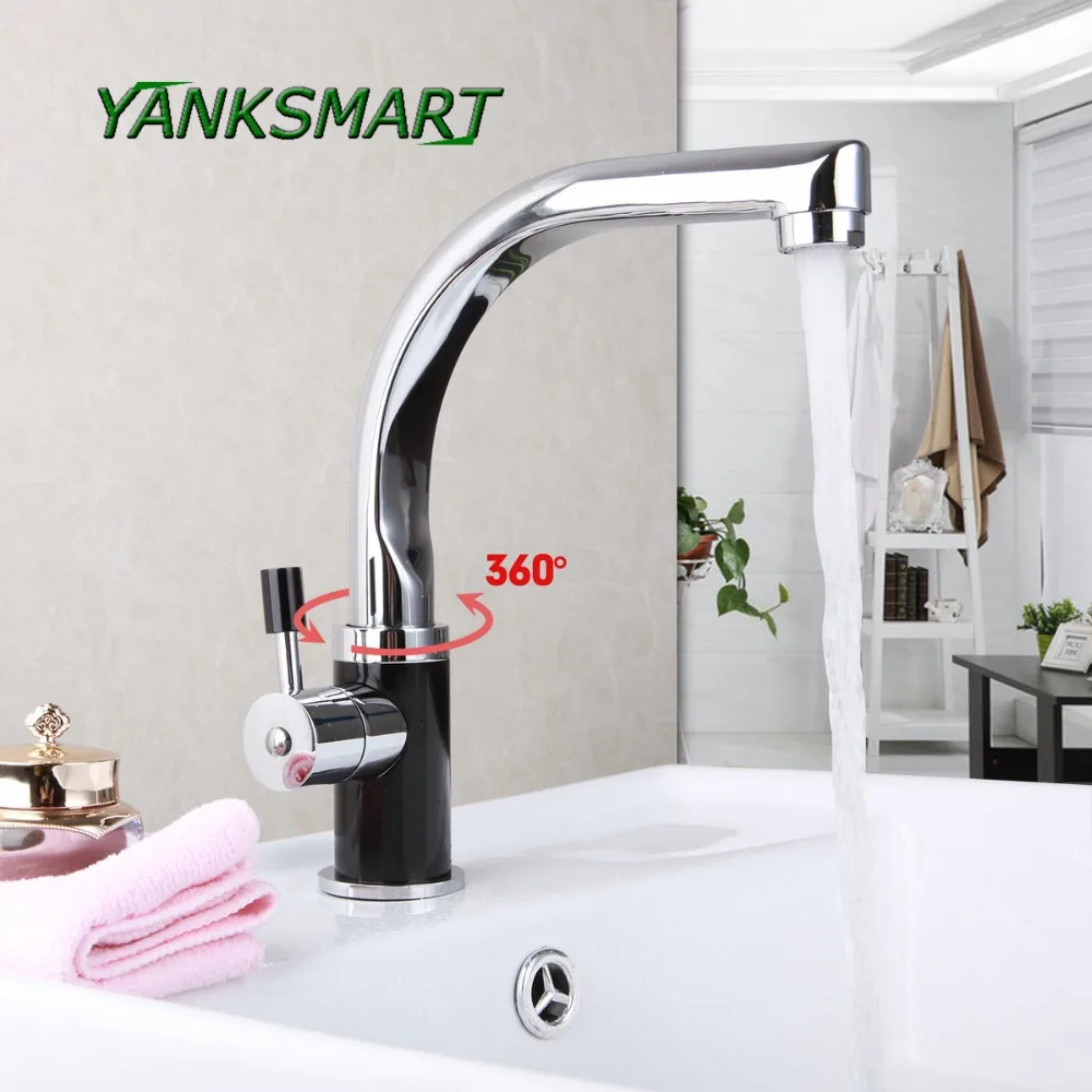 YANKSMART черный поворотный кран с одной ручкой из латуни смеситель для раковины