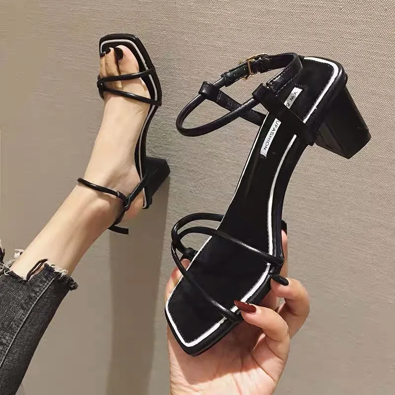 High Heels Sandals women 2019 Summer New Basic Casual Buckle Strap Solid Square Heel Fashion Ladies Sandal Shoes Woman | Обувь