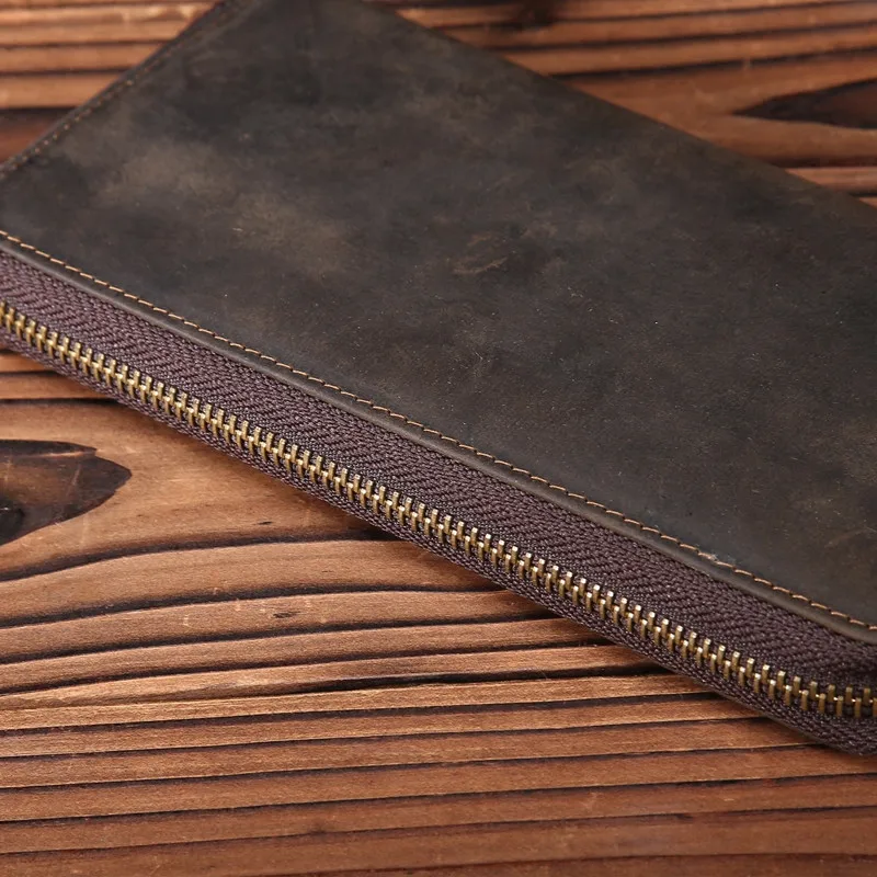 NEWEEKEND кошелек деловой из натуральной воловьей кожи Crazy Horse на молнии длинный клатч для денег, карт, держатель телефона, сумочка для мужчин 8875