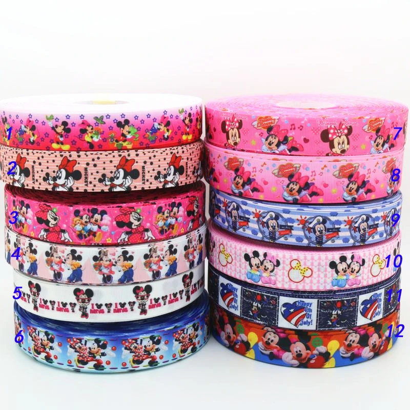 7/8 '' Минни Микки мультфильм печатных Grosgrain ленты для волос лук головные уборы украшения партия OEM 22 мм D12