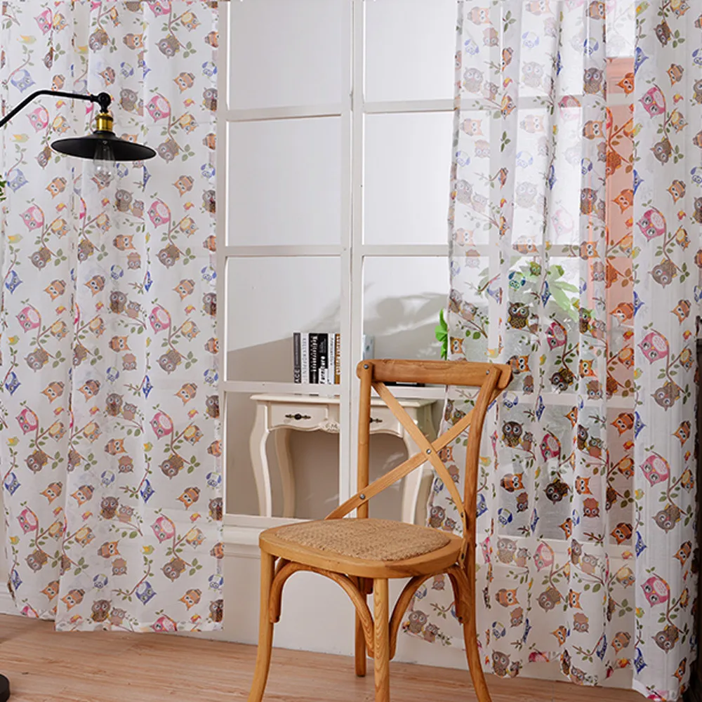 Балкон гостиная спальня современные оконные занавески сова печати Тюль двери