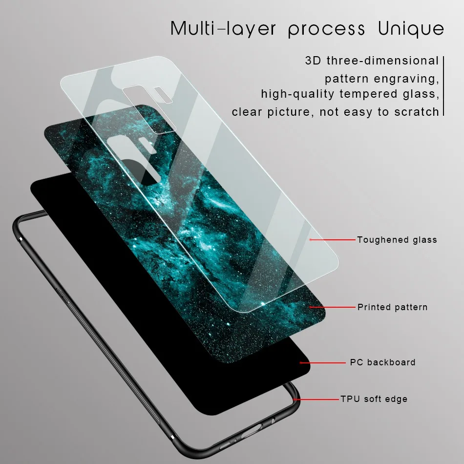Luxury Tempered Glass Cover For Samsung Note 9 Hard Shell Pattern Case S9 Galaxy 8 Plus |