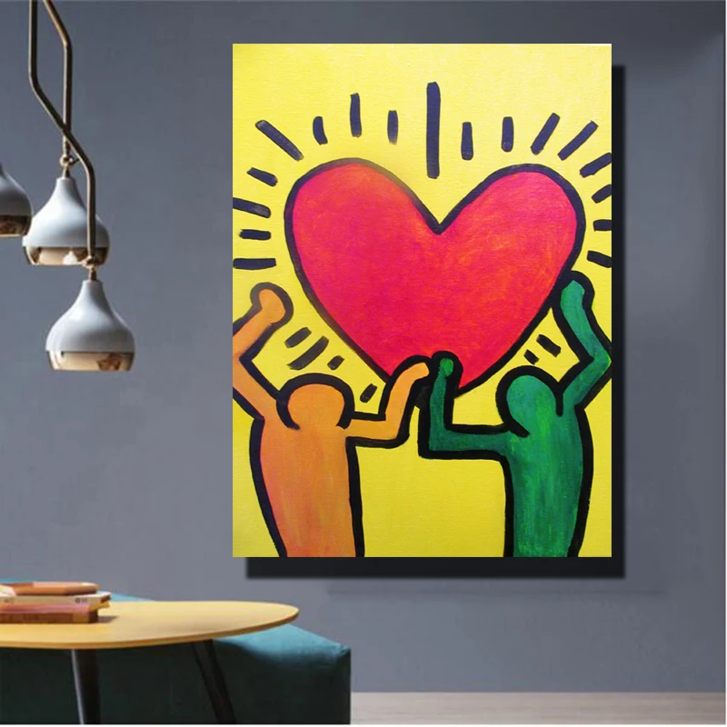 Keith Haring поп-арт, печать на холсте, мультяшная картина маслом для гостиной, кровати, холст, Художественная печать, абстрактная настенная живопись