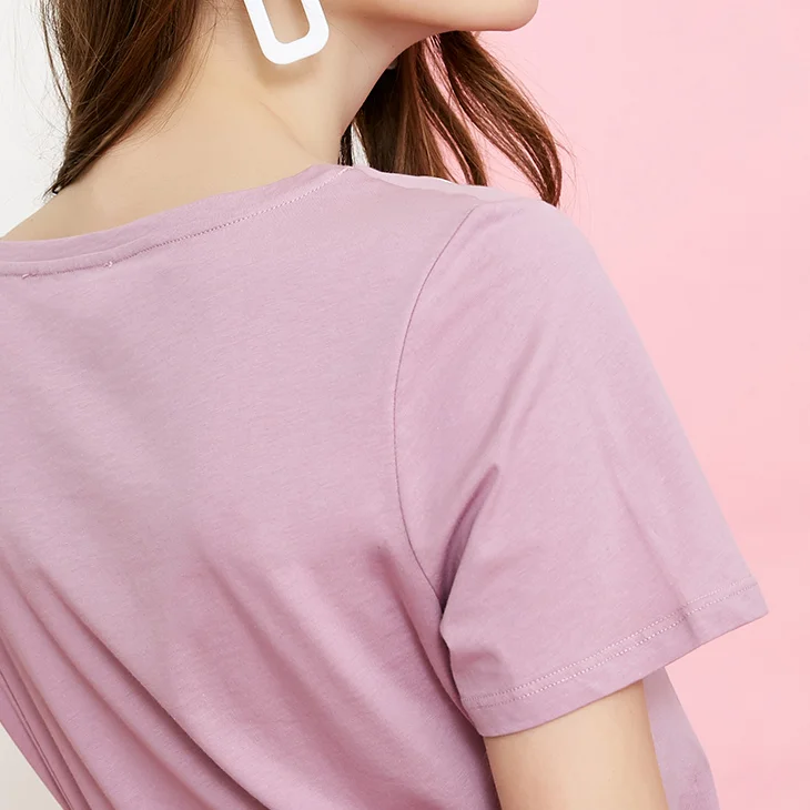 Vero Moda футболка женская хлопок чистый цвет воротник Декоративная полоса Повседневная футболка с коротким рукавом | 318101523