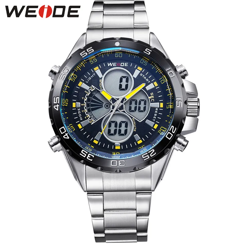 WEIDE Серебро Нержавеющая Сталь Часы Мужчины 30 Водонепроницаемый Аналоговый Цифровой Дисплей Авто Дата Кварцевые Часы Скидки - Цвет: WH1103-5C