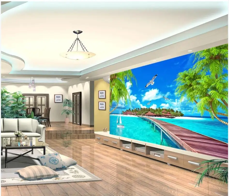 Пользовательские фото 3d обои Maldives пляж кокосовое дерево Эгейское ТВ фон