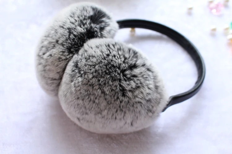 black white tip Wo мужские наушники для русской зимы из натурального меха кролика Рекс, мужские теплые модные наушники из натурального меха, детские меховые наушники для девочек - Цвет: black white tip