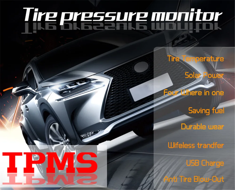 Автомобильная солнечная USB система контроля давления в шинах TPMS Встроенный ЖК-дисплей цветной экран датчик давления в шинах контроль TY11