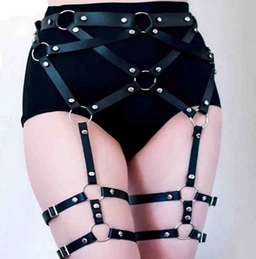 Black PG0130 Кожаный пояс с подвязками, Бандажное белье, Одежда для танцев, клубов, вечеринок, нижнее белье, женские черные готические чулки, подтяжки, нижнее белье - Цвет: Black PG0130