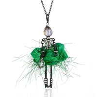 rhinestone red green tutu dress doll necklace fashion handmade paris girl long chain maxi jewelry for women collier femme