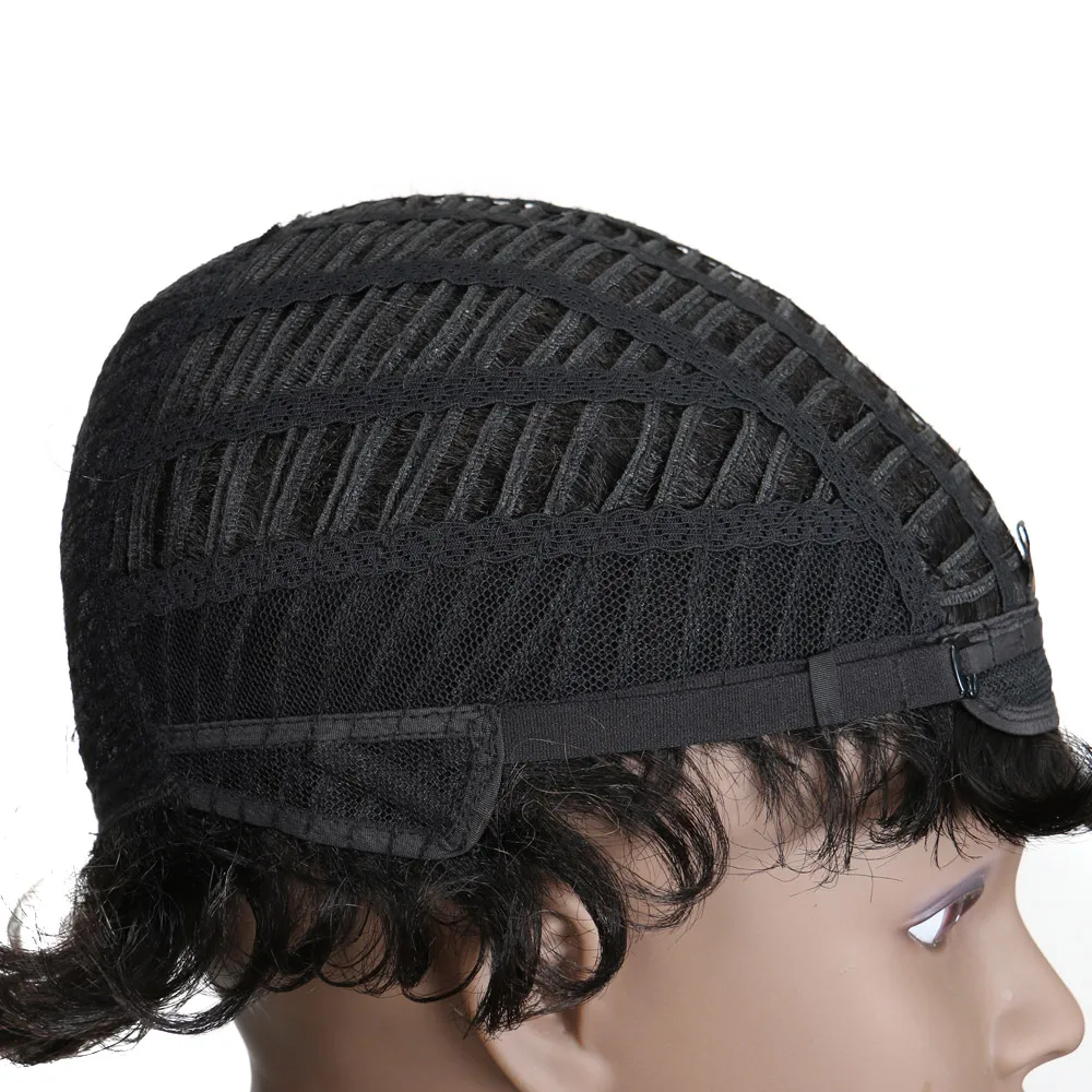 Гладкий 100% человеческие волосы парики с челкой Remy волнистые для черных женщин