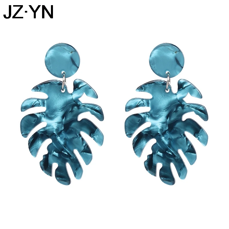 blue JZYN богемные серьги в виде листьев монстеры, висячие серьги, женские акриловые массивные украшения с тропическими растениями, Brinco Bijoux, подарки для влюбленных 1053 - Окраска металла: blue