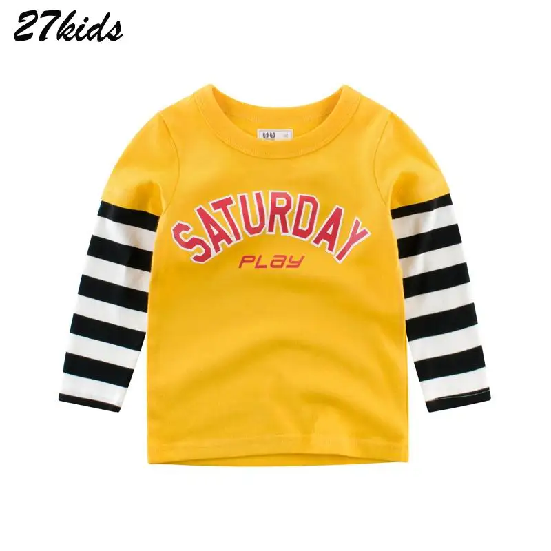 3758 yellow 27, для детей 2-9 лет, полосатая цветная модная детская футболка с длинным рукавом для мальчиков, хлопковая одежда с круглым вырезом для маленьких девочек, Осенний Топ - Цвет: 3758 yellow