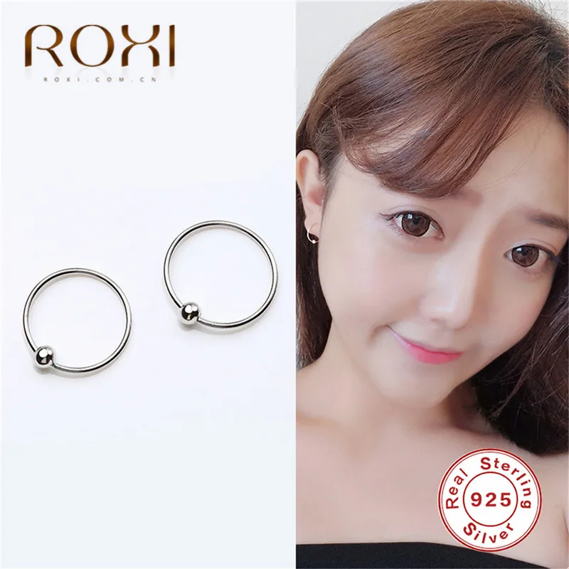 ROXI простые круглые серьги-кольца для женщин минималистичные Клипсы из бисера На серьгах модные ювелирные изделия 925 пробы серебряные серьги