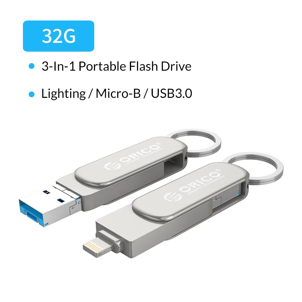 ORICO OTG USB флэш-накопитель 3-в-1 U диск 64 Гб оперативной памяти, 32 Гб встроенной памяти, USB3.0 флэш-память USB флэш-диск для телефона/планшета/ПК