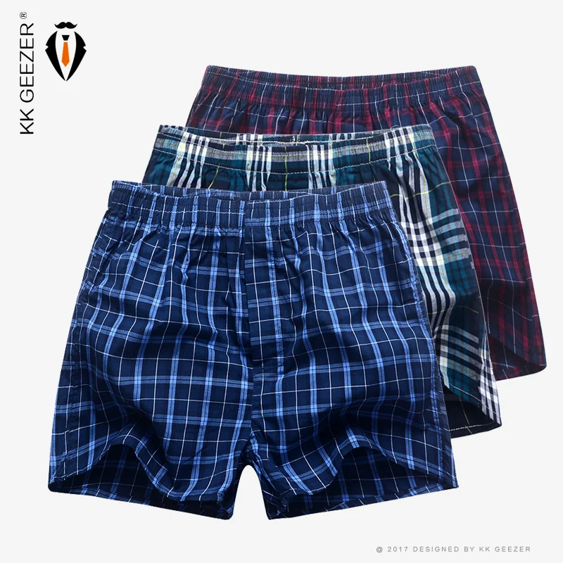 

3 Pcs/Lot Men Boxers Underwear Cotton Plaid Sexy Shorts Fashion Underpants Loose Mans Casual Homewear Panties Comfortable Boxer