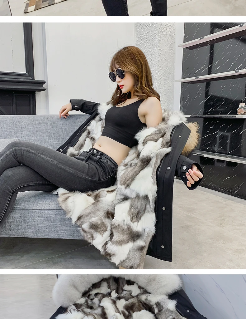 OFTBUY пальто с натуральным мехом, зимняя куртка, Женская парка с натуральным лисьим мехом, тонкая Длинная Верхняя одежда, Толстая теплая уличная одежда, роскошная Повседневная Новинка