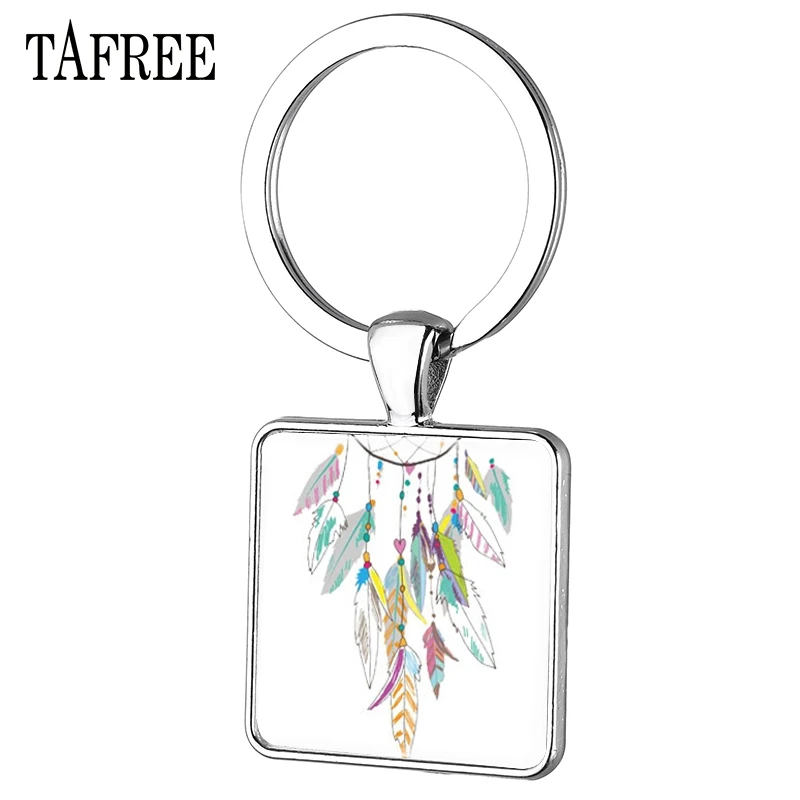 TAFREE Dreamcatcher Square Keychain New Silver Plated Key Chain Men Women door Car keyring birthday gift Special Jewelry DH124 | Украшения
