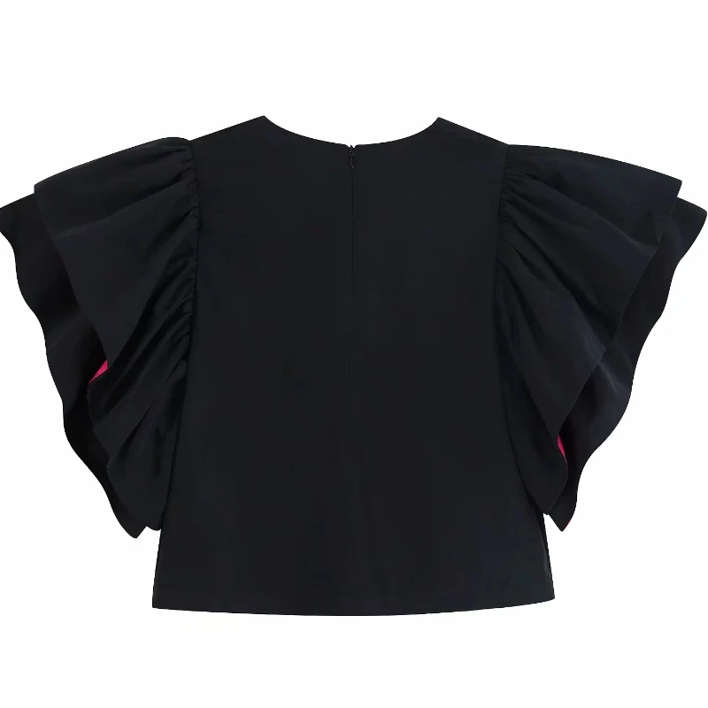 Flabbit новые женские черные блузки с круглым вырезом и расклешенными рукавами