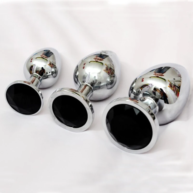 Анальная пробка из нержавеющей стали со стразами и металлическим блеском