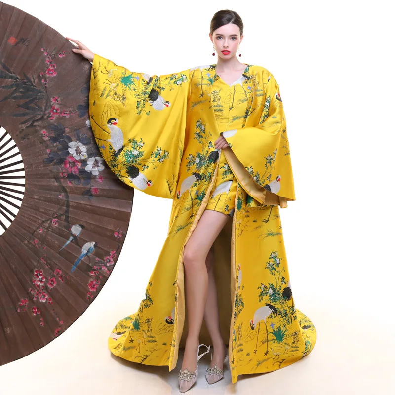 Желтое китайское вечернее платье длинное женское летнее традиционное Cheongsam Vestidos