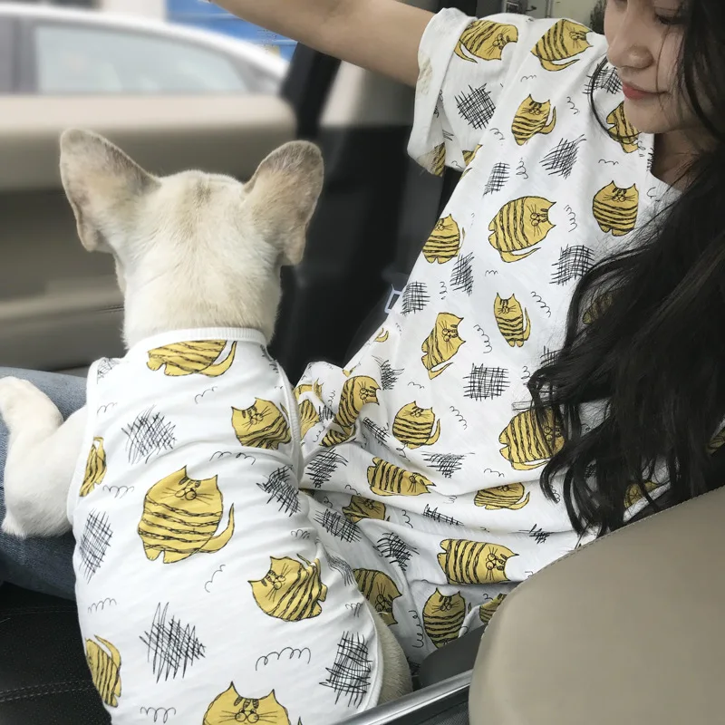 Коллекция 2019 года новая летняя одежда для родителей и детей с изображением кошки